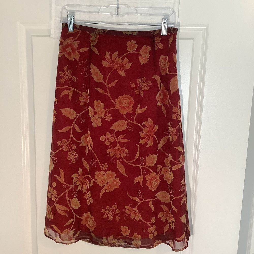 Laura Scott Ladies Lined Skirt Burgundy/ Gold Size M